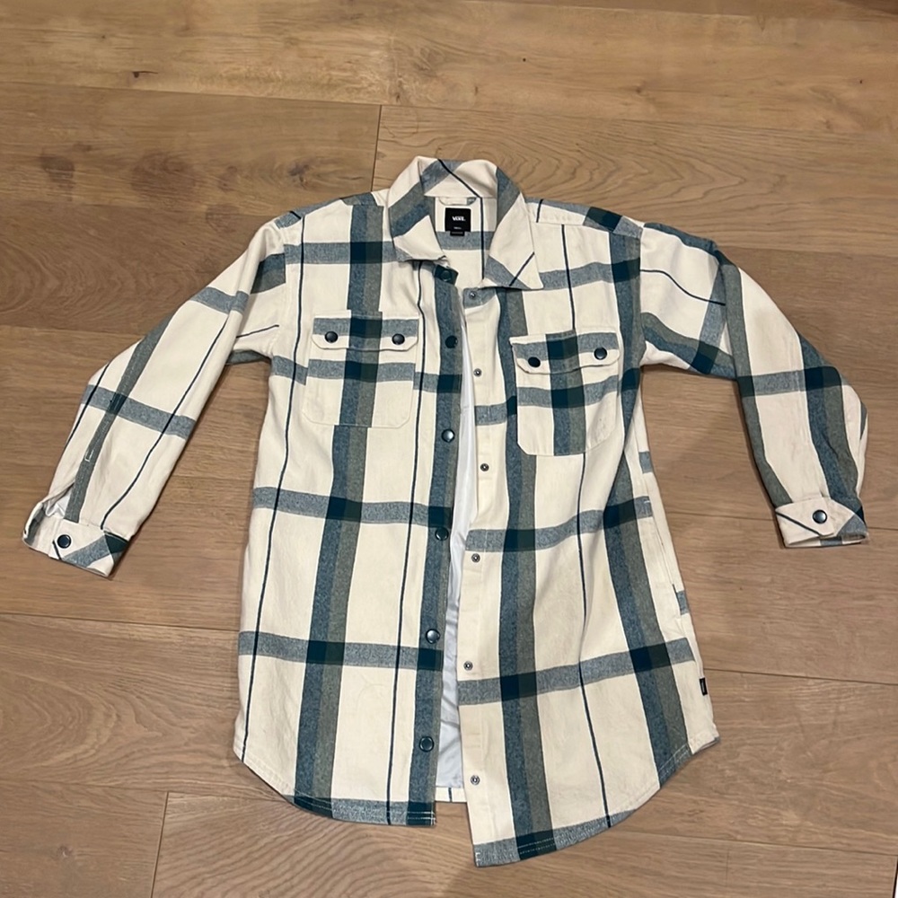 vans long coat crème with green stripes